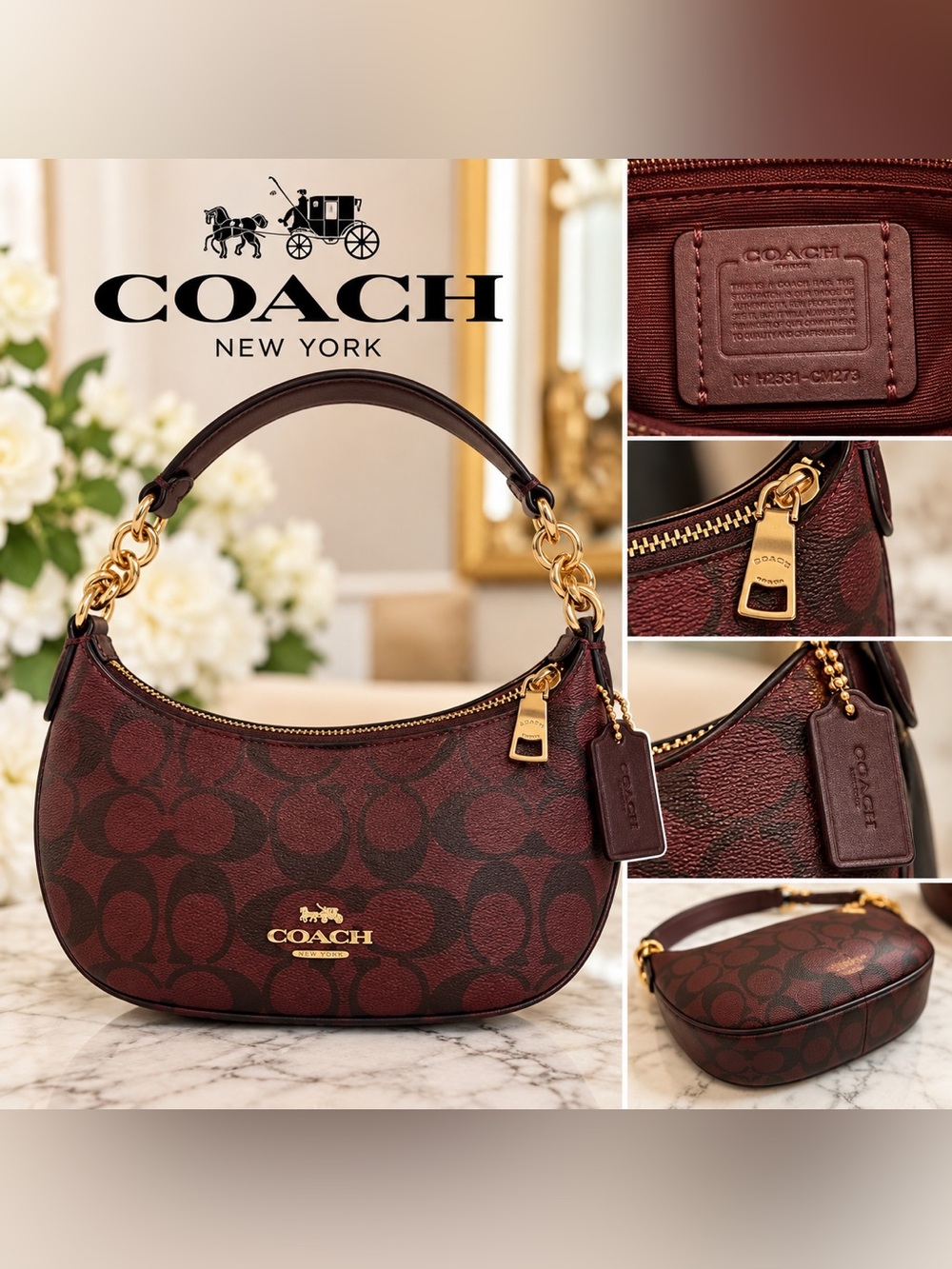 Coach Mini Payton CM273 Signature Canvas Oxblood Multi Shoulder Bag